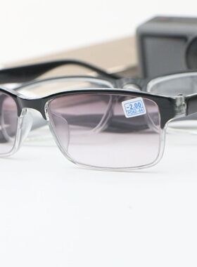 高质量户外方框黑色光学眼镜近视渐变灰色墨镜男女款弹簧腿TR90