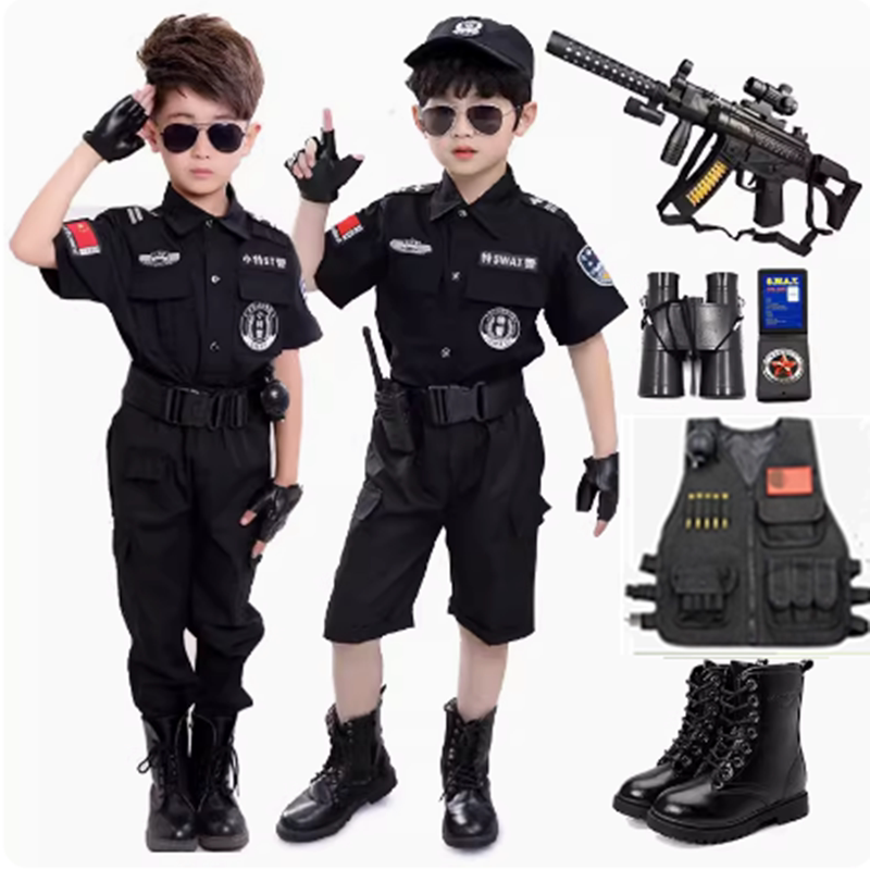 儿童特警演出服幼儿园男童特警衣电动玩具枪