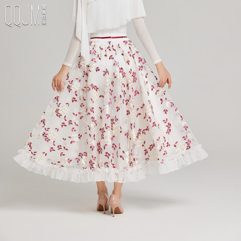 箐箐佳美摩登舞裙女大摆半身裙子下装2025新款华尔兹交谊舞绣花裙