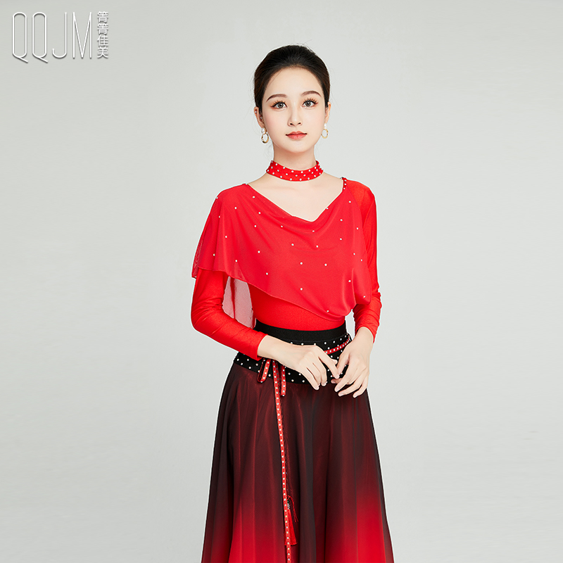 箐箐佳美新款2024摩登舞连体上衣女圆领华尔兹交谊舞练功服演出服