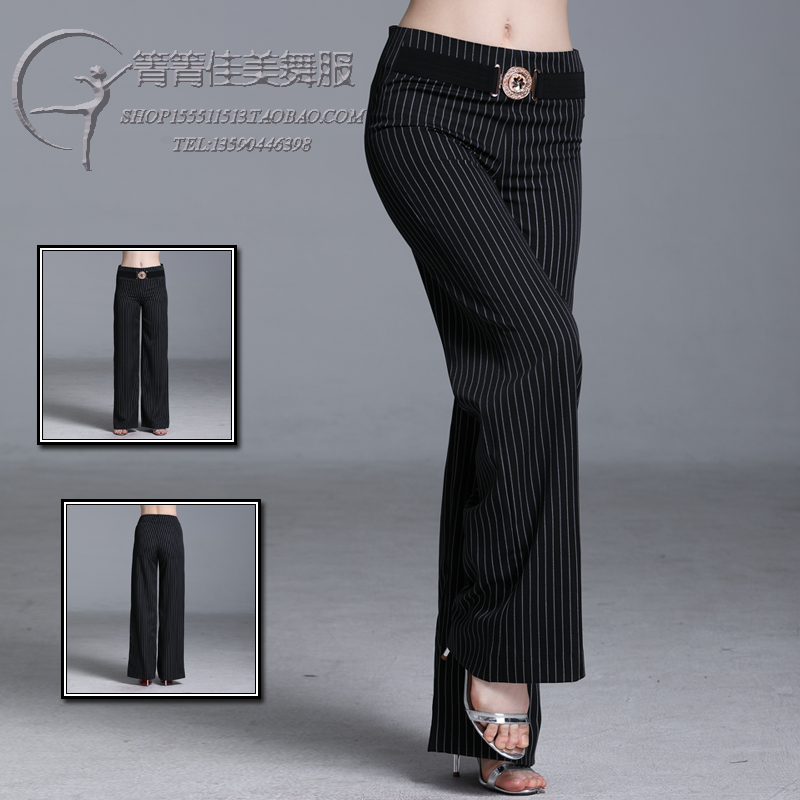 2018春夏新款条纹摩登舞服拉丁舞阔腿长裤广