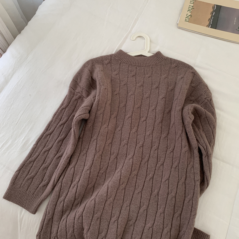 Real shot real price languid wool dress medium length over knee thick wool twist knitted dress women's skirt