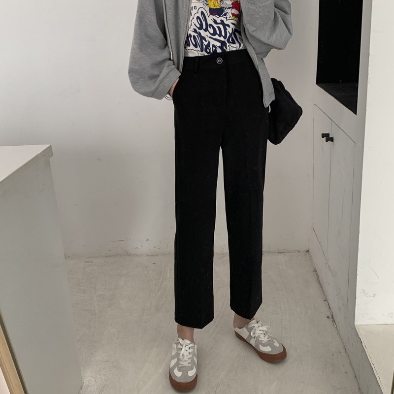 實拍實價春裝新款高腰顯瘦西裝褲垂感直筒褲女西褲百搭九分褲