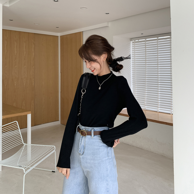 Real shot real price candy color half high collar long sleeve T-shirt