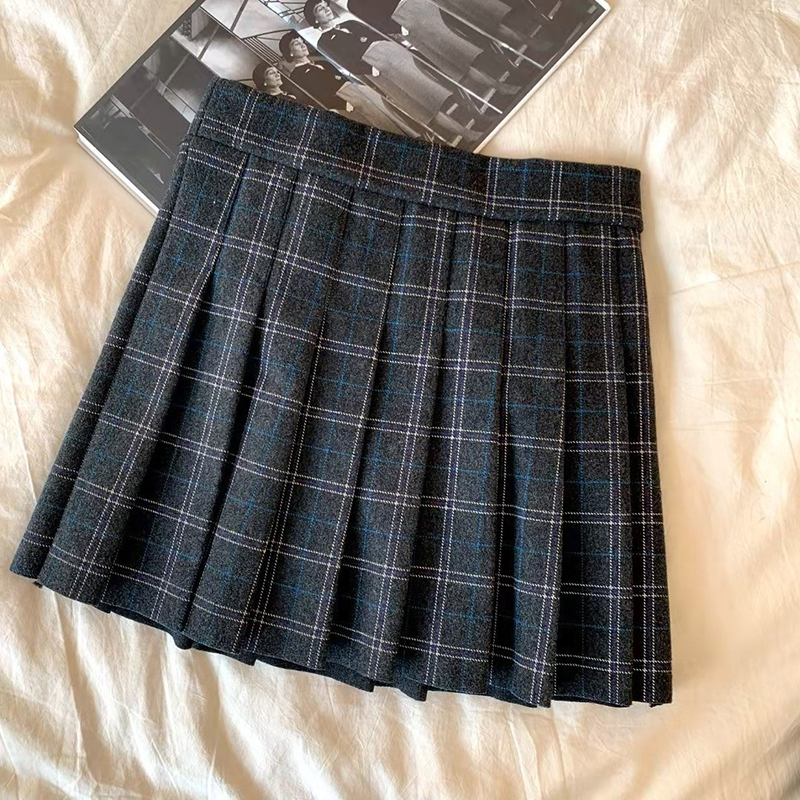 Real shot real price autumn and winter new Korean version of high waisted slim plaid skirt A-line pleated skirt women's skirt