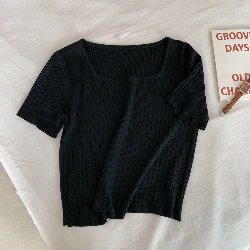 Real price candy color slim collar short sleeve T-shirt Nu Chun new Korean Edition knitted bottom coat