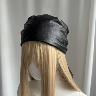 个性PU黑时尚三角巾系脖男休闲复古围巾小披肩多变潮流包头巾