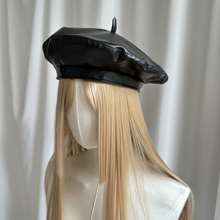 秋冬网红同款Pu皮质韩版百搭复古蓓蕾帽显脸小mona同款画家帽法式