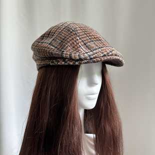 秋季新品格纹气质复古前进帽女高级感日系百搭男鸭舌帽反戴贝雷帽