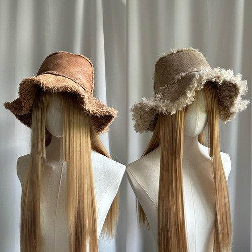 秋冬大头围加厚时尚保暖渔夫帽休闲百搭户外逛街防风羊羔皮毛一体