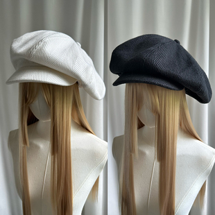 秋冬黑白人字纹女超大贝雷帽八角英伦风逛街休闲厚实宽檐时尚个性