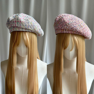 新品秋冬小香风甜美粉色贝雷帽可爱气质减龄画家帽法式逛街蓓蕾潮