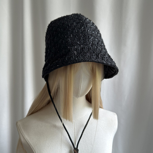 经典黑色小香风粗花呢秋冬保暖防风系带飞行帽北方户外甜美雷锋帽