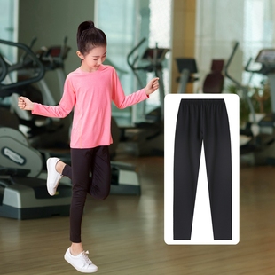 女童运动训练裤儿童瑜伽裤女孩黑色体能跑步打底裤紧身速干裤长裤