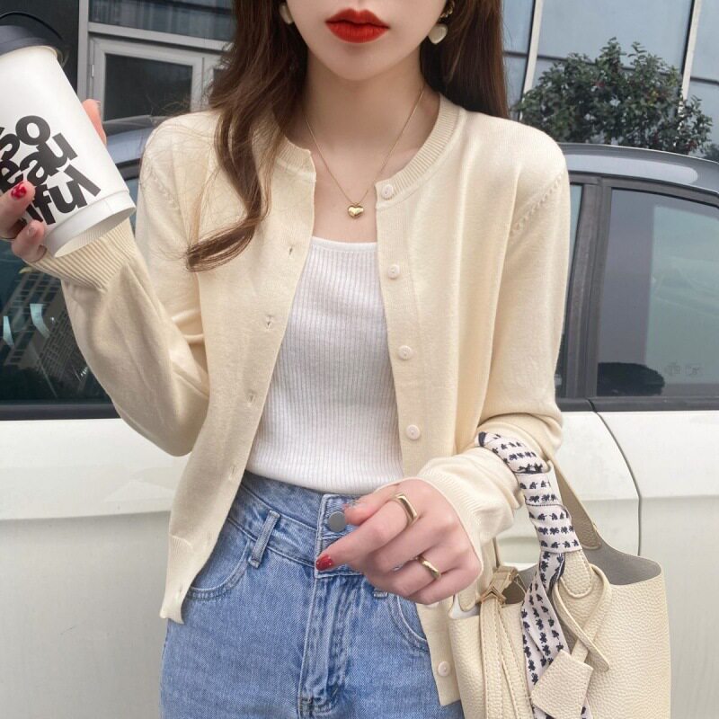 春秋韩版薄款针织开衫女修身显瘦