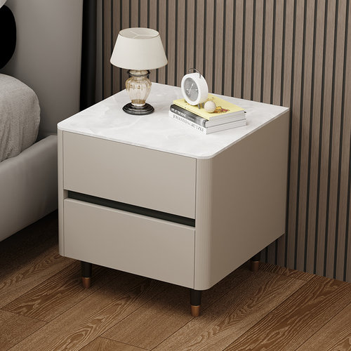 圆弧角轻奢岩板床边储物收纳柜子