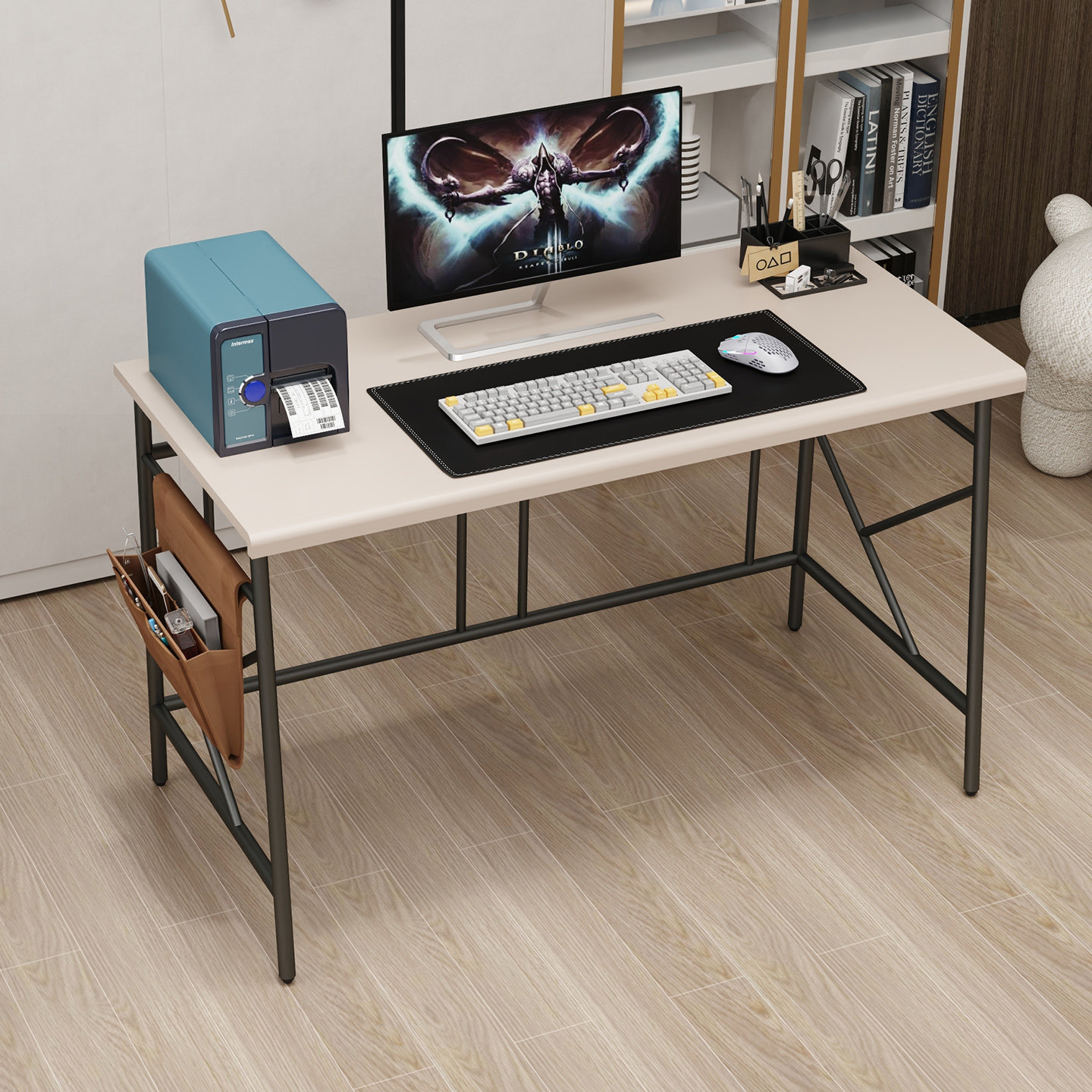 轻奢电脑桌家用铁艺学习办公操作台创意式极简实木生态板桌面书桌