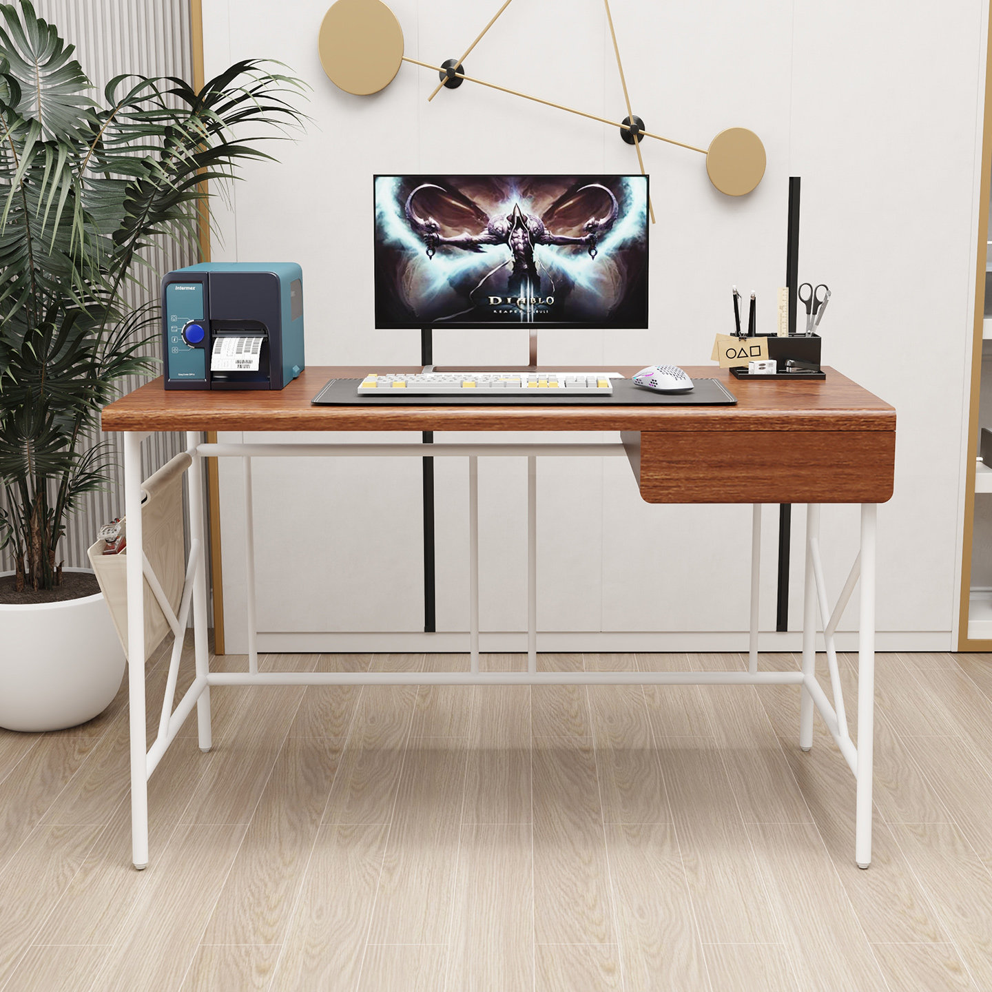 轻奢阅读桌工作台家用实木带抽屉书房电脑办公桌铁艺学生写练字桌