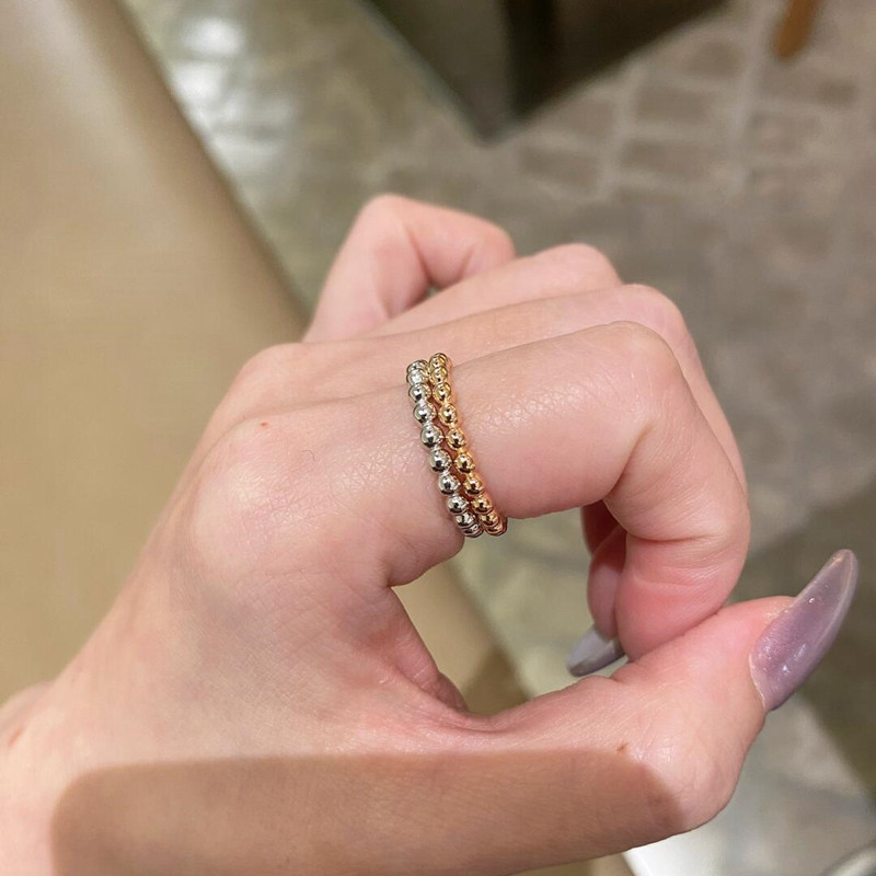 VC珠珠戒指女18K玫瑰金小众轻奢高级感叠戴925银perlee指环A对戒