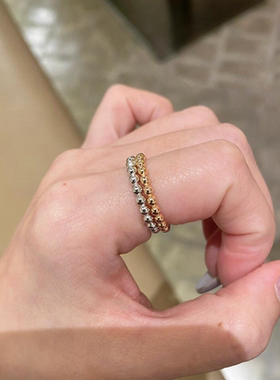 VC珠珠戒指女18K玫瑰金小众轻奢高级感叠戴925银perlee指环A对戒