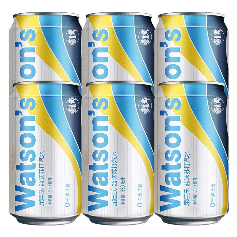 屈臣氏(watsons)苏打汽水碳酸饮料盐味汽水 330ml*6罐 多省包邮