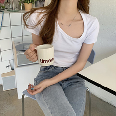 Real time care machine slant collar tee short sleeve