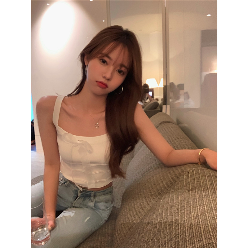 Real shot stitching bow knitted vest