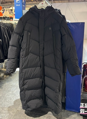 FILA斐乐男士长款连帽简约鹅绒保暖运动休闲羽绒服A11M441908FBK