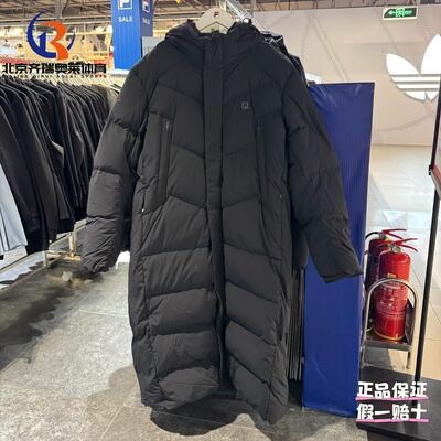 FILA斐乐男士长款连帽简约鹅绒保暖运动休闲羽绒服A11M441908FBK