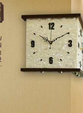 现代简约轻奢创意双面挂钟客厅时钟挂墙时尚家用两面墙角石英钟表