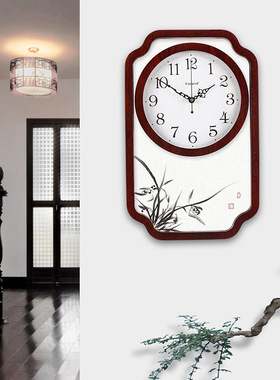 新中式挂钟中国风钟表客厅卧室餐厅挂饰电波办公室静音创意挂表