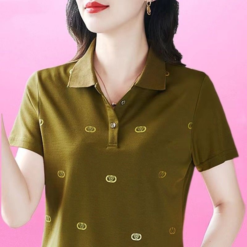 翻领短袖t恤女宽松夏季韩版百搭大码中年妈妈上衣休闲运动polo衫