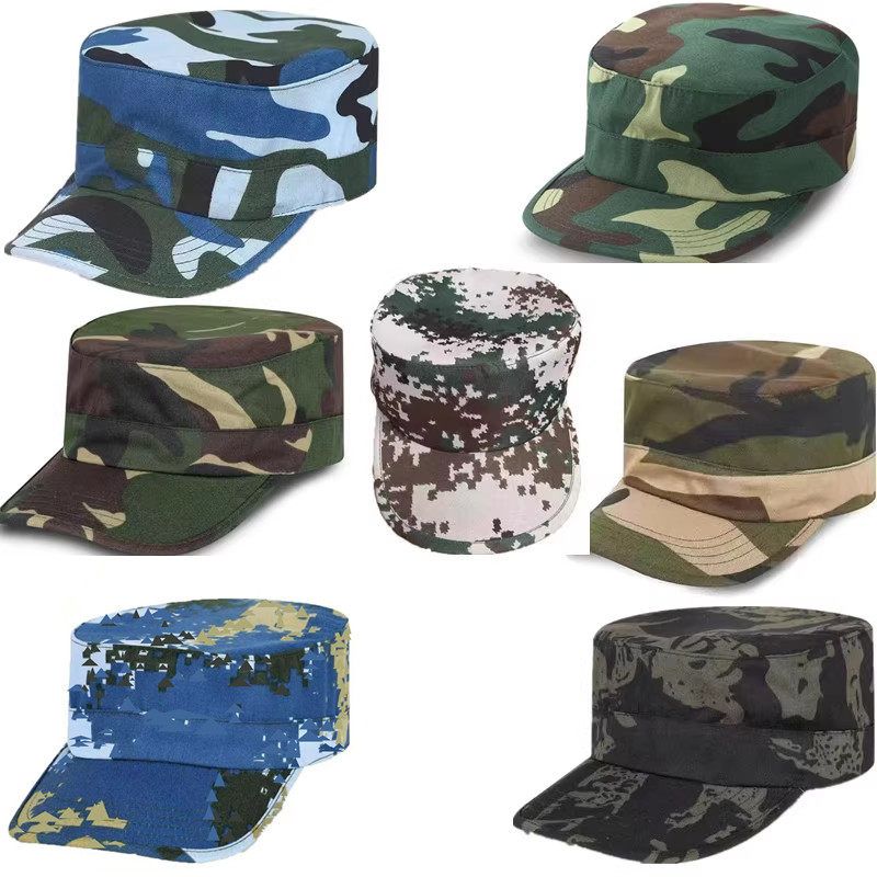 迷彩学生军训帽男女可调节作训帽户外劳保防尘帽军迷平顶鸭舌帽子