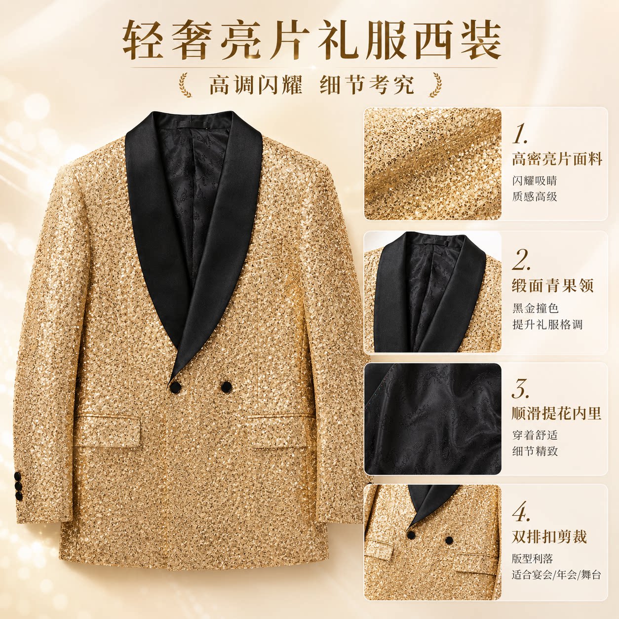 欧美风金色亮片男演出西装