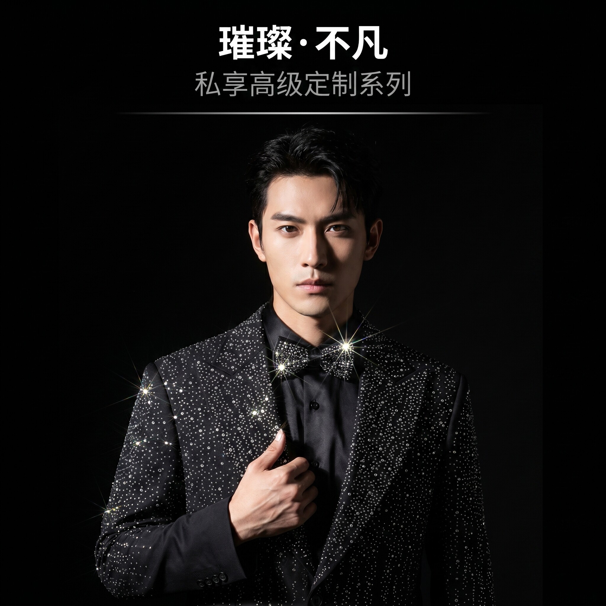 高级感重工闪亮烫钻西装套装男修身宴会礼服商务主持人舞台婚礼