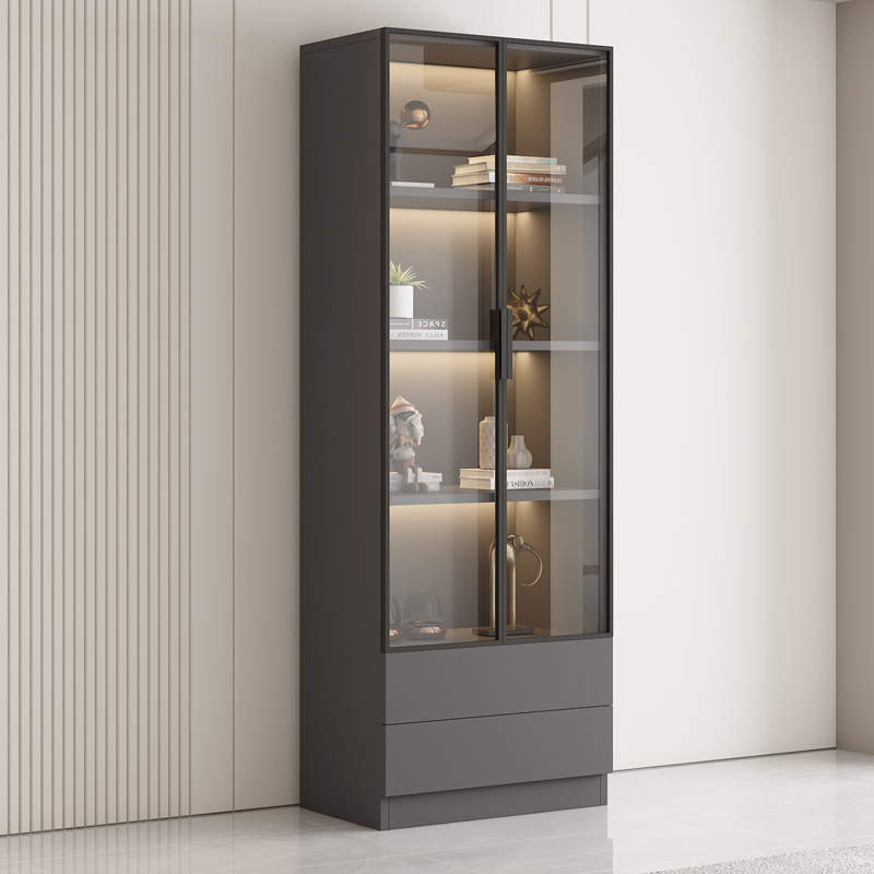 书柜家用客厅带玻璃门书架储物一体展示柜轻奢定制酒柜收纳置物架