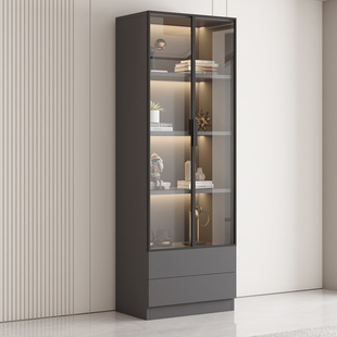 书柜家用客厅带玻璃门书架储物一体展示柜轻奢定制酒柜收纳置物架