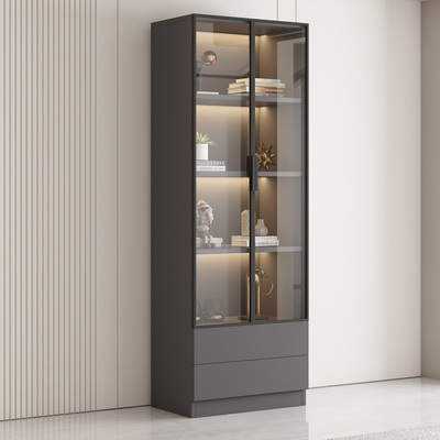 书柜家用客厅带玻璃门书架储物一体展示柜轻奢定制酒柜收纳置物架