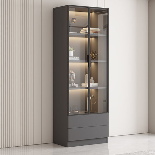 书柜家用客厅带玻璃门书架储物一体展示柜轻奢定制酒柜收纳置物架