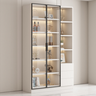 书柜家用客厅带玻璃门储物一体展示柜现代轻奢定制书架酒柜置物架