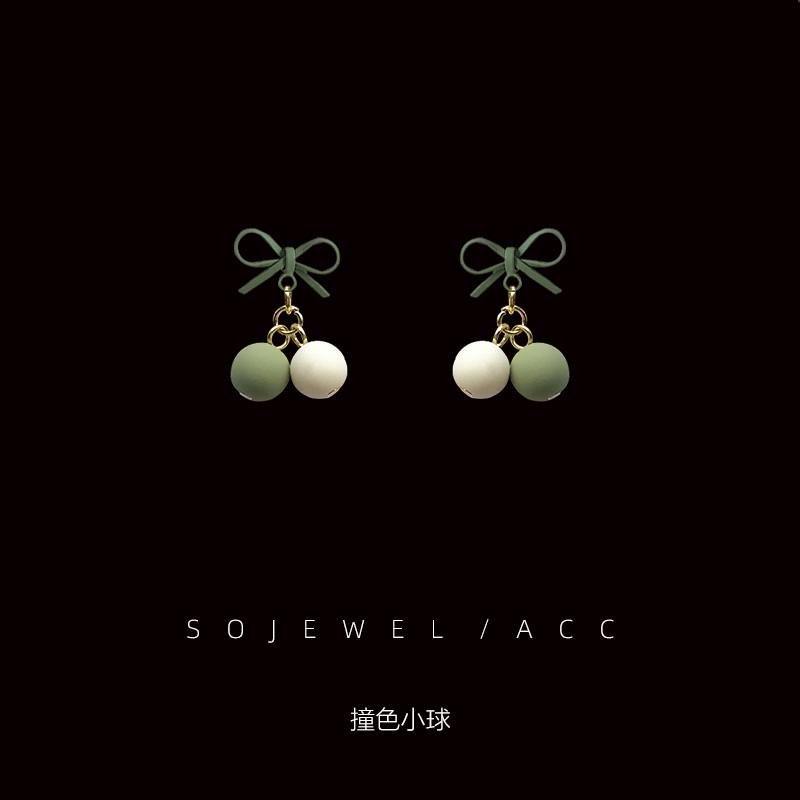 秋冬清新甜美撞色蝴蝶结小球球耳钉925银针日常简约气质耳环耳夹