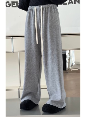 现诗歌兰正品女装2025冬款2586-1百搭浅灰色松紧腰加绒毛巾休闲裤