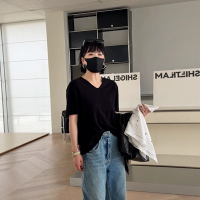 诗歌兰欧韩女装2026春季新款1239桃心领短袖T恤亲肤舒适休闲百搭