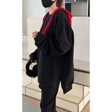 诗歌兰女装2025冬款 7116简约时髦慵懒中长款加绒圆领宽松卫衣女