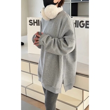 诗歌兰女装2025冬新 7116运动休闲潮流中长款加绒宽松圆领卫衣女