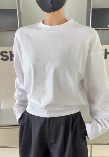 诗歌兰26秋季新女装 90311小众设计感优雅短款长袖收腰圆领T恤女