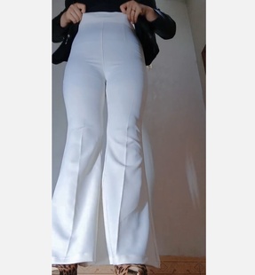 女垂坠宽松大脚裤 百搭休闲裤 子韩版 女修身 阔腿裤 白色高腰微喇叭裤