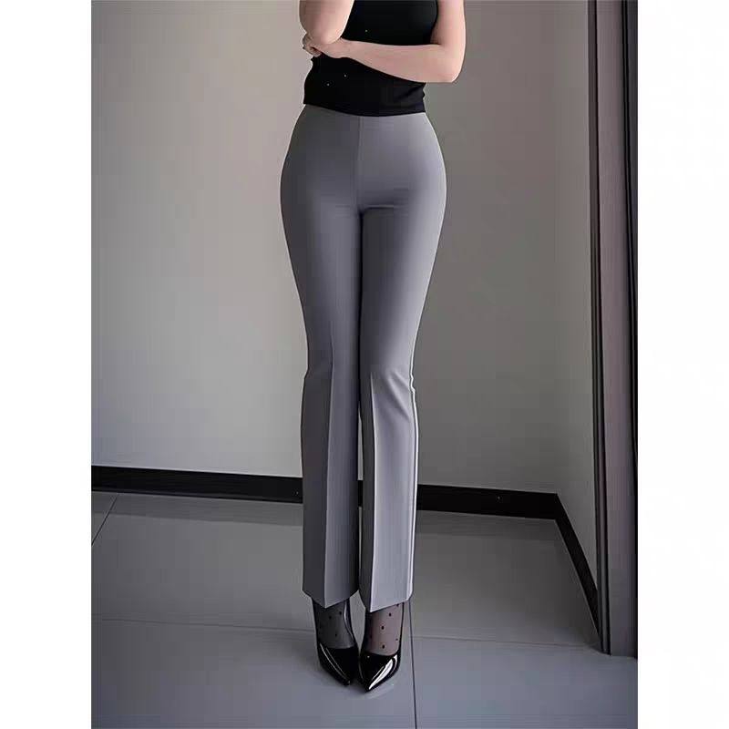 2025夏高腰微喇简约通勤裤抗静灰色修身高级感,女装/女士精品,休闲裤,淘宝优惠券,粉丝福利购,淘宝优惠卷