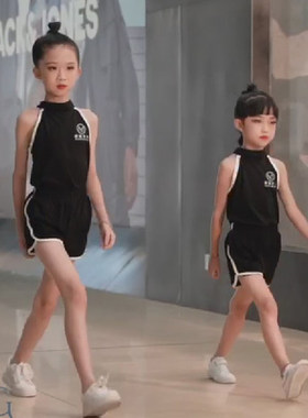 儿童模特训练服少儿礼仪形体服练功服女童T台走秀夏季比赛演出服
