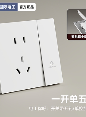 TEP国际电工超薄肤感白色一开单控5五孔开关控制插座面板墙壁86型